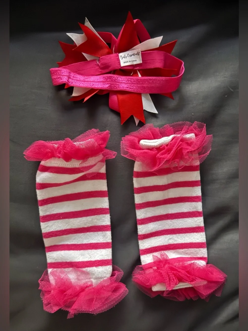 Baby Essentials Hot Pink & White Striped Ruffle Leg Warmers with Matching Bow